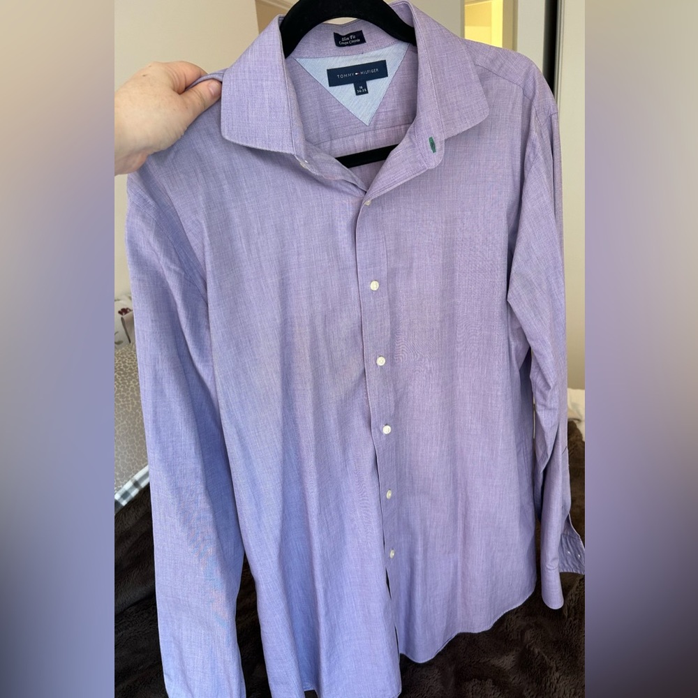 Men's Tommy Hilfiger Lavender Slim Fit Button Down Shirt Large - 100% Cotton